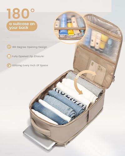 LOVEVOOK Travel Essentials Carry on Backpack 50L Travels Backpack for Women,Waterproof TSA Personal Item Travels Bag Airline Flight Approved,Large Carry on Luggage Laptop Backpack with Packing Cubes - color: Khaki - Beige White - Light Mud, size: X-Large-
