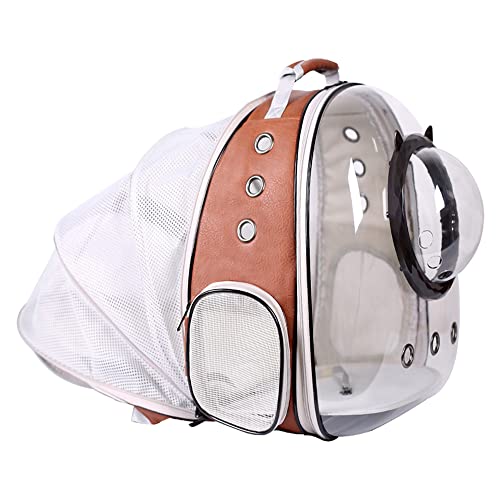 Expandable Cat Carrier Backpack, Backpack for Cats Kitten Small Puppy, Airline Approved Cat Bubble Backpack, Space Capsule Astronaut Carrier (Brown, Back Extension) - color: Brown