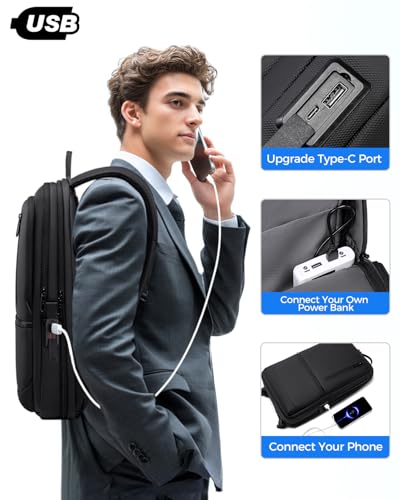 Fenree.geer Slim Laptop Backpack for Men with USB Port, Fits 15.6 Inch | Lightweight Business Backpack, Anti Theft & Water Resistant College Commuter Backpacks for Daily Office Work, Black - style: Slim Backpack