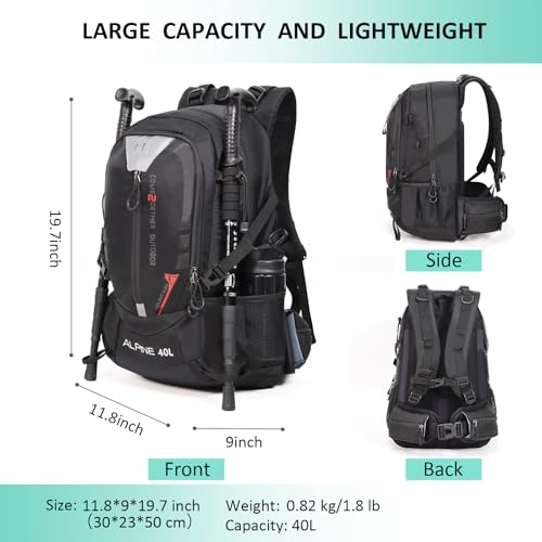 Hiking Backpack Camping 40L Outdoor Daypack Lightweight Travel Backpack with Rain Cover for Women Men (Black) - color: Black
