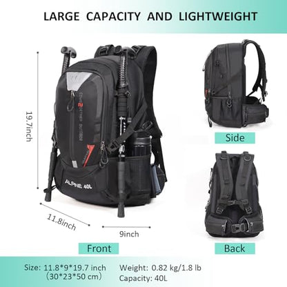 Hiking Backpack Camping 40L Outdoor Daypack Lightweight Travel Backpack with Rain Cover for Women Men (Black) - color: Black