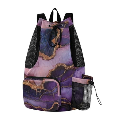 Mens Drawstring Bags Gym Sackpack With Water Bottle Pocket Cinch Pack Wet and Dry Separation Marble Purple Burgundy - color: Color 1