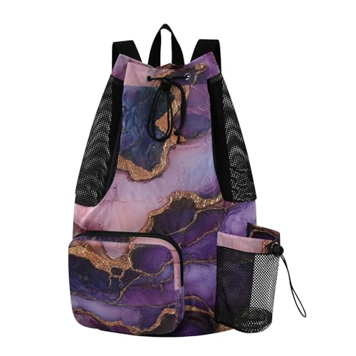 Mens Drawstring Bags Gym Sackpack With Water Bottle Pocket Cinch Pack Wet and Dry Separation Marble Purple Burgundy - color: Color 1