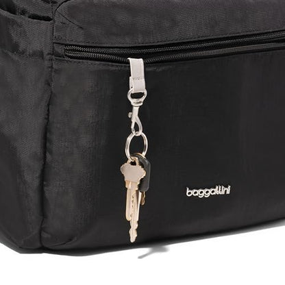 Baggallini Flap Laptop Backpack - 15"x11" Lightweight Work Travel Bag w/Luggage Sleeve & RFID - color: Charcoal