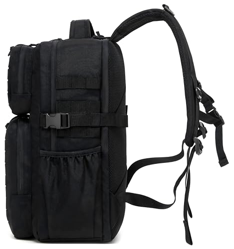 Wotony Military Tactical Backpack for Men Waterproof Daypack 3 Day Assault Pack Laser-Cut MOLLE Webbing Design with Water Bottle Holder Black Small Tactical Assault Bag (Black, 30L) - color: Black, size: 30L