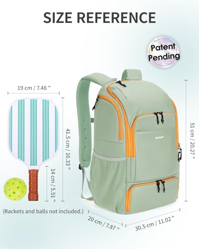 sportsnew Pickleball Bag Large Sports Pickleball Backpack with Shoe Compartment for Men Women, Patent Pending - color: Mint Green