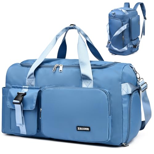 Eslcorri Gym Duffle Bag for Women Men, Sports Backpack with Wet & Shoe Compartment, Fitness Overnight Weekender Bag for Yoga, Swim, Travel (Style B, Blue) - color: 42L-Blue, style: Style B