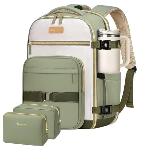 Taygeer Underseat Personal Item Backpack for Airlines, Dirt-resistant TSA Approved Frontier Airlines Personal Item Bag with 2 Packing Cubes, 35L Travel Carry on Backpack for Airplanes women, Green - color: Green