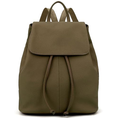BOYATU Women’s Full-Grain Leather Backpack Purse, Minimal Structured Design, Work Commuter & City Travel, Compact Everyday Essentials, Fashion RFID Pocket Bag ((Olive green) - color: Green