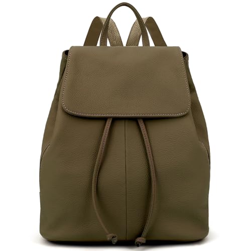 BOYATU Women’s Full-Grain Leather Backpack Purse, Minimal Structured Design, Work Commuter & City Travel, Compact Everyday Essentials, Fashion RFID Pocket Bag ((Olive green) - color: Green