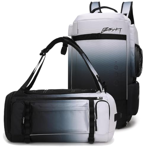 BE SMART 2 in 1 Convertible Gym Duffel Bags with Shoes Compartment - 40L Waterproof Extra Large Workout Backpack for Gym Men, Heavy Duty Sports Duffle Backpacks for Travel, Hiking, Camping, Carry On - color: Gardient Black, size: Large-40L
