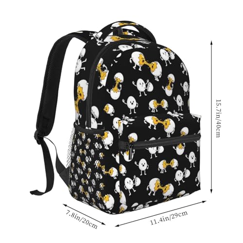 Lightweight Commuter Backpack Funny Egg Print Black, Casual Laptop Daypack with Multi Pockets for Work, Trips and Daily Commute - color: Pattern (744)