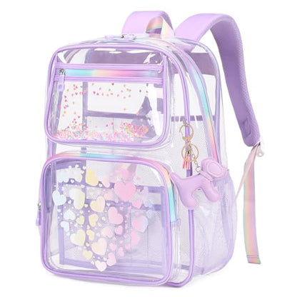 MOONBABY Clear Backpack for School Girls, Heavy Duty TPU Transparent Backpack Stadium Events Approved, Clear Bookbag - color: Purple