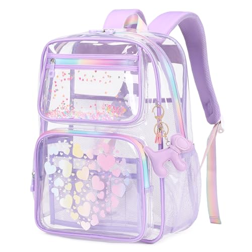 MOONBABY Clear Backpack for School Girls, Heavy Duty TPU Transparent Backpack Stadium Events Approved, Clear Bookbag - color: Purple