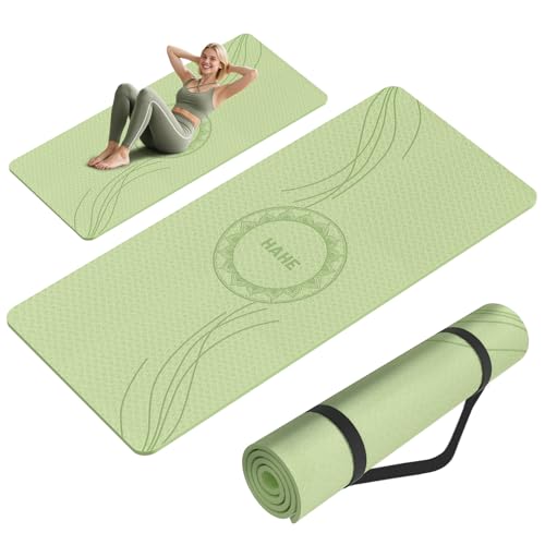 Large Yoga Mat Thick, 76"x32"x0.31"Wide POE Exercise Mat with Non-Slip Surface & Carry Strap, Anti-Tear Workout Mat for Yoga, Pilates, Fitness - color: Grass Green