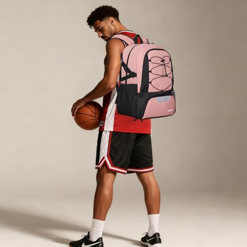 Goloni 40L Basketball Bag,Large Basketball Backpack with Ball Compartment & Shoe Compartment,Backpack for Soccer,Volleyball - color: Pink