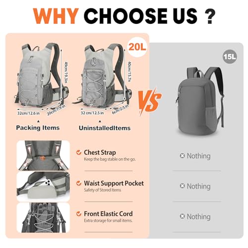 30L Hiking Backpack with Rain Cover Lightweight Hiking Daypack for Travel Camping Outdoors Knapsack for Men Women (Grey) - color: Grey
