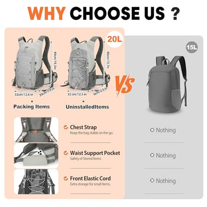 30L Hiking Backpack with Rain Cover Lightweight Hiking Daypack for Travel Camping Outdoors Knapsack for Men Women (Grey) - color: Grey