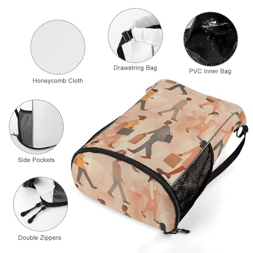 Drawstring Gym Backpack with Shoe Compartment And Wet Pocket, 28L Lightweight Waterproof People Walking Sports Backpack for Workout Swim Beach Travel String Bag for Men Women