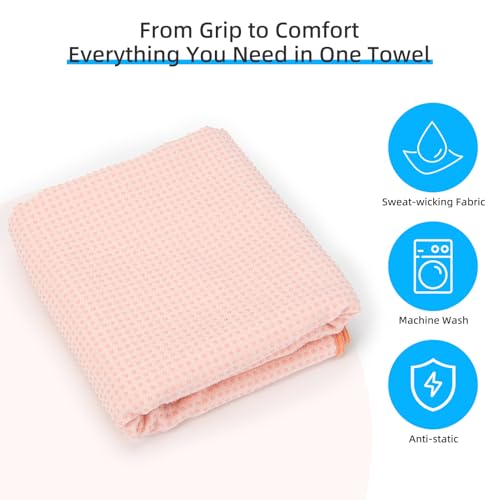 YESLIFE Non-Slip Extra Thick Hot Yoga Towel with One Sweat Towel, Microfiber Sweat Absorbent Yoga Mat Towel with Grip Dot, Pilates Mat, 72" x 24", Pink - color: Pink