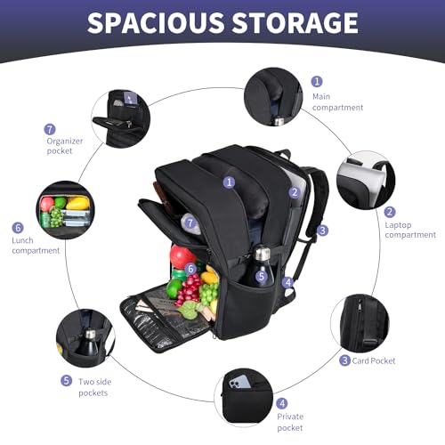 BERTASCHE Lunch Backpack, Work Backpack with Insulated Cooler Lunch Box 17.3 inch Laptop Backpack for Men Women, TSA Large Daypack for Commuter College Travel Picnic - size: 17.3 inch-Lunch Compartment