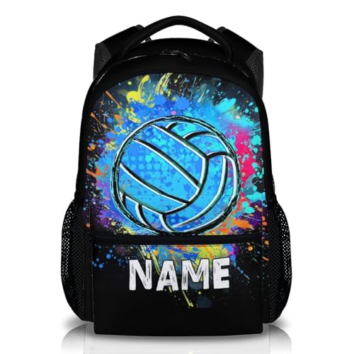 Boys School Backpack Personalized Kids Volleyball Backpacks Bookbag Back to School Supplies, 17 Inches Custom Name Cool Sport Back Pack for Travel Camping Casual (Black) - color: Color 6-1