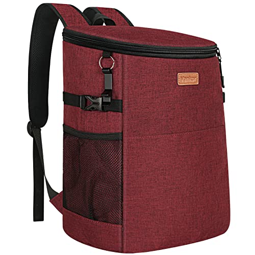 Camping Cooler Backpack 30 45 Cans, Soft Backpack Coolers Insulated Leak Proof Travel Cooler Bag Waterproof Lunch Picnic Beach Work Trip Thermal Bag Drink Beverage Beer Bag Cooler - color: Wine Red, size: 30 Cans