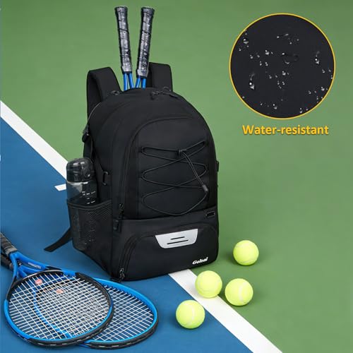 Goloni Tennis Backpack, Tennis Bag with Fence Hook & Ventilated Shoe Compartment, Holds 2 Tennis Rackets - color: Black