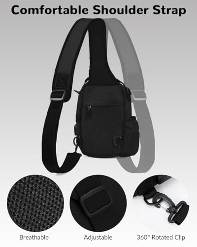 Tactical Sling Bag for Men, Military Outdoor Sports Single Shoulder Backpack with Bottle Holder & Handle, EDC Range Bag Crossbody Chest Pack, Black - color: Black
