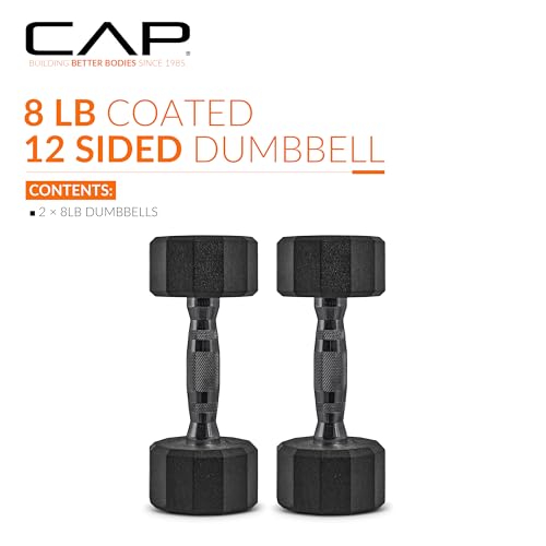 CAP Barbell Coated Dumbbell Weight | Multiple Options Pairs & Sets - size: 8 lb - Pair, style: 12-Sided - Black Handle