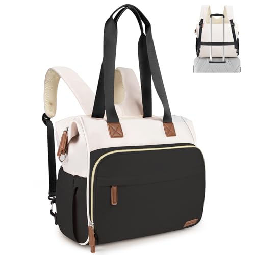 Diaper Bag Backpack Mommy Bag Large Capacity Diaper Backpack Travel Essential Baby Diaper Bag for Mom and Dad, Black & Beige - color: Black & Creamy-white