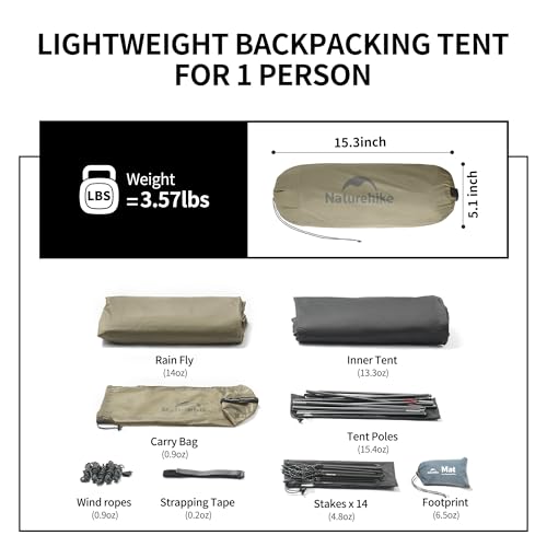 Naturehike Cloud Up 1 Person Tent, Lightweight Backpacking Tents for One Man, Waterproof Ultralight One Person Tent for Camping Hiking Backpacking - color: Sand