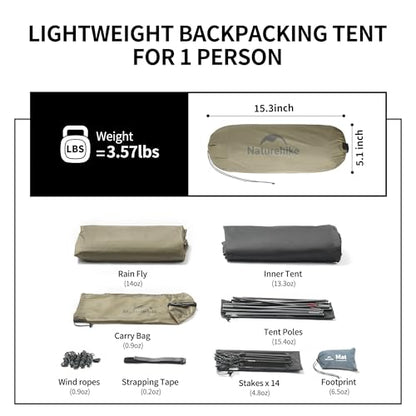 Naturehike Cloud Up 1 Person Tent, Lightweight Backpacking Tents for One Man, Waterproof Ultralight One Person Tent for Camping Hiking Backpacking - color: Sand