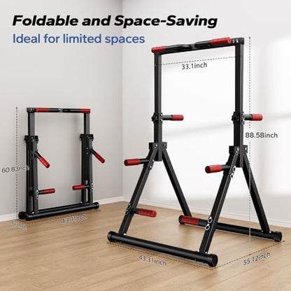 Foldable Pull Up Bar Free Standing, Strength Training Pull-up Bars Adjustable Pull Up Station, Power Tower Pull Up Bar MultiFunction Pull Up Dip Station Workout Equipment For Home Gym Support 480 LBS - color: red