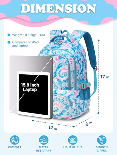 BLUEFAIRY Kids Backpack for Girls Elementary Primary Middle School Bags for Aged 8-10 for Teens Childs Bookbags Back to School Book Bags Mochilas para Niñas de 6 7 8 9 10 Años Tie-dye Blue - color: Light Sky Blue