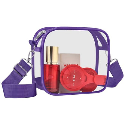 Clear Bag for Stadium Events, Clear Messenger Wallets with Adjustable Strap - color: Purple, size: Small