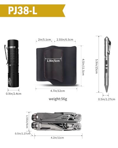VIPERAED PJ38 Leather Multitool Sheath for Men, 4-in-1 Utility Leather Holster, EDC Pocket Organizer for Pocket Knife Multitool Flashlight and Pen - size: Large