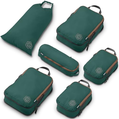 Compression Packing Cubes for Travel, 6-Piece Lightweight Packing Cubes Set for Carry-On Luggage & Backpacks – TRIPPED Travel Gear (Green and Brown) - color: Sequoia (Green and Brown), size: 6 Piece