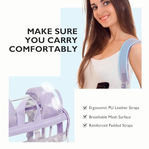 mommore Clear Backpack Heavy Duty Thick PVC Clear Bookbag for School with Pencil Bag Transparent Backpack See-Through Bag - color: Purple, style: Clear Backpack Set