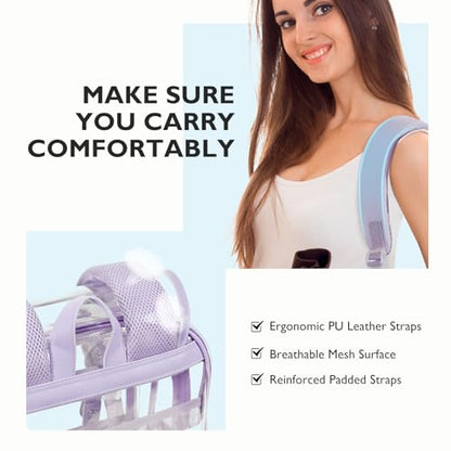 mommore Clear Backpack Heavy Duty Thick PVC Clear Bookbag for School with Pencil Bag Transparent Backpack See-Through Bag - color: Purple, style: Clear Backpack Set