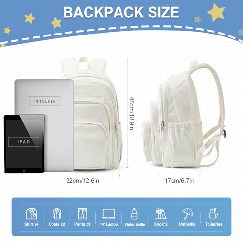 weradar School Backpack For Women Men, Lightweight Casual Daypack College Backpacks, Aesthetic Students Bookbag, Backpack With Lots Of Pockets,Cute High School Bag For Boys Girls(Beige) - color: White