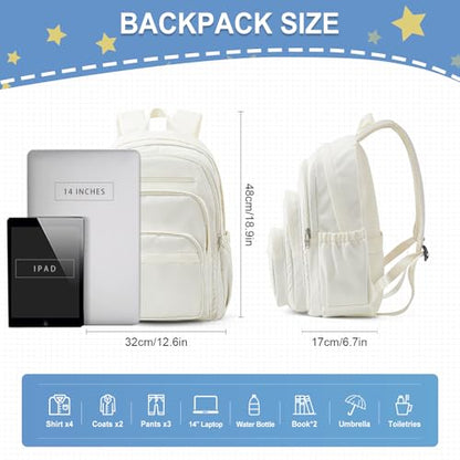 weradar School Backpack For Women Men, Lightweight Casual Daypack College Backpacks, Aesthetic Students Bookbag, Backpack With Lots Of Pockets,Cute High School Bag For Boys Girls(Beige) - color: White