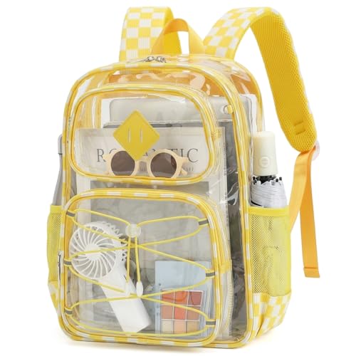 Clear Backpacks for Girls Women, Heavy Duty PVC Transparent Back Pack See Through Boys Kids Clear Bookbags for School - Checkered Yellow - color: Checkered Yellow