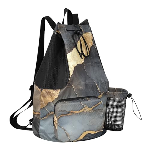 Drawstring Backpacks Sports Bag With Water Bottle Holder Athletic Cinch Sack Wet and Dry Separation Marble Black Gold - color: Color 20