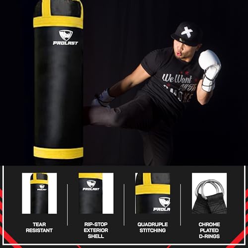4 ft 80lb Heavy Boxing Punching Bag, Muay Thai, MMA, Strength Training Equipment, Hanging, Rhino Logo, Two Tone - color: Black / Yellow, style: Unfilled