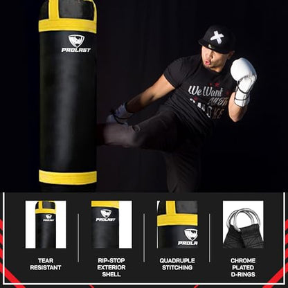 4 ft 80lb Heavy Boxing Punching Bag, Muay Thai, MMA, Strength Training Equipment, Hanging, Rhino Logo, Two Tone - color: Black / Yellow, style: Filled