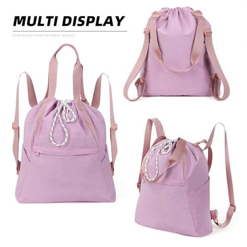Valleycomfy Drawstring Backpack with Wet Pocket,Waterproof Drawstring Bag,Gym Backpack for Beach,Pool,Swim and Travel,Purple - color: Purple
