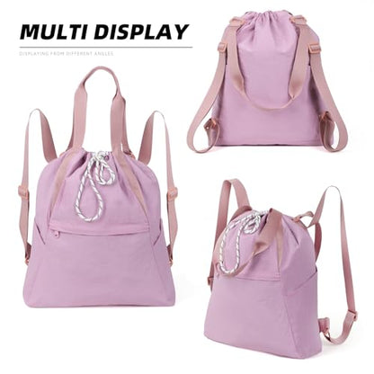 Valleycomfy Drawstring Backpack with Wet Pocket,Waterproof Drawstring Bag,Gym Backpack for Beach,Pool,Swim and Travel,Purple - color: Purple