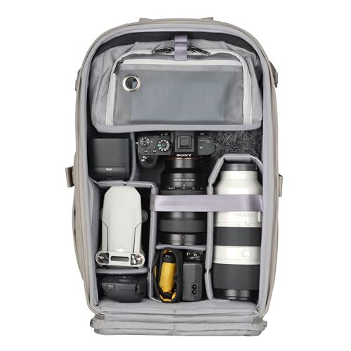 VANGUARD VEO Metro B25L Camera & Everyday Backpack (Cream) – Fits 70–200mm Attached, 16" Laptop Storage, Convertible Daypack Design, Carry-On Ready - color: Cream, size: 25L