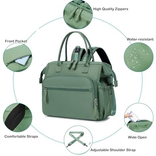 LORADI Large Diaper Bag Tote, Hospital Bag, Baby Shower Essential | 14 Pockets, Convertible, Stroller Clips, 3 Insulated Pockets, Water-resistant, Easy to Clean - color: Green, size: Large-20L